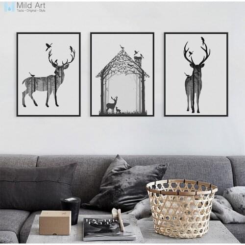Nordic Black White Deer Dolphin Lion Cat Animal Silhouette A4 Poster Modern Abstract Wall Art Picture Home Decor Canvas Painting