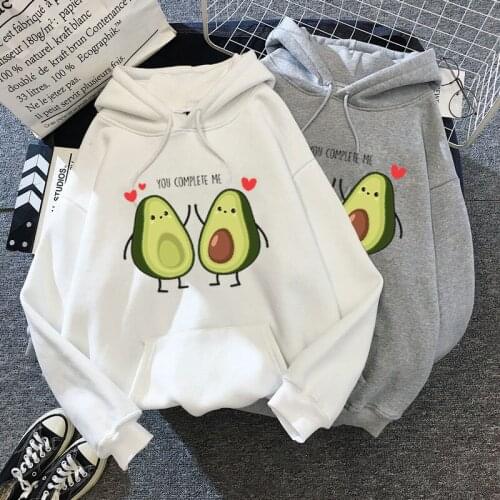 Hoodies Sporty Cartoon Avocado Print Warm New Sweatshirt Woman With Hood Punk Kpop WomenS Clothing Loose Fleece Hoodie Women
