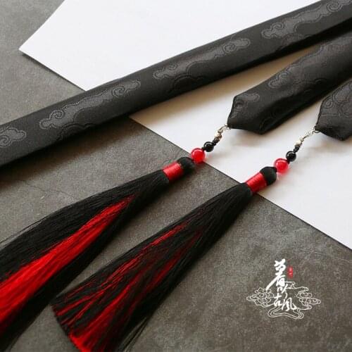 Antique Style Chinese Clothing Ancient Costume Moire Black Tassel Hair Band mo e Accessories Headdress Ribbon Hair Accessories