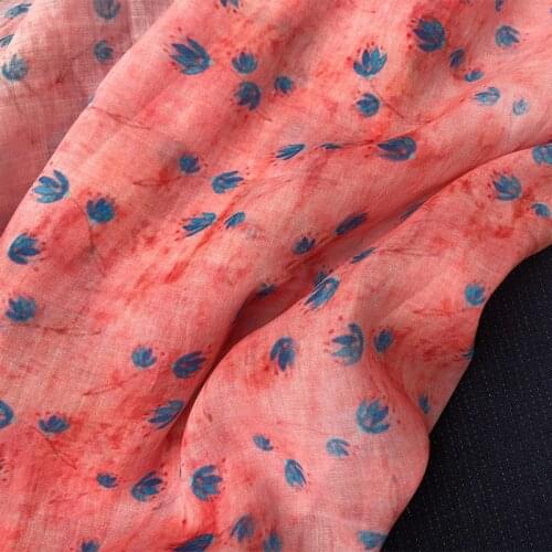 High quality new natural ramie fabric Beautiful Blue Floral Print sewing Skirt lining dress shirt bag fabrics