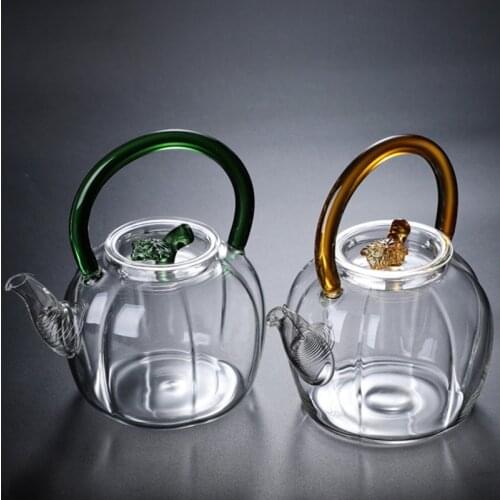 High quality heat-resistant glass teapot, practical bottle flower tea cup glass teapot and color handle teapot herbal coffee