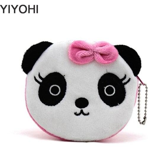 YIYOHI Hot On Sale Kawaii Cartoon Panda/Squirrel Children Plush Coin Bag Purse Zip Change Purse Wallet Kids Girl Women For Gift