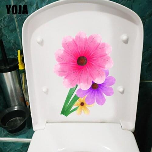 YOJA 16X22CM Painted Tricolor Flower Kids Bedroom Wall Sticker Bathroom Decor Toilet Seat Decal T1-1897