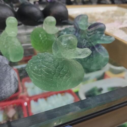 1pcs Green fluorite mandarin duck Quartz Mandarin Duck Carved Lover Symbolize Figurine Green Stand healing