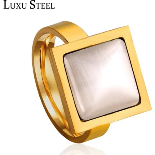 LUXUSTEEL Female Rings Stainless Steel Geometry White Opals Simple Rings Stainless Steel Wedding Jewelry Wholesale
