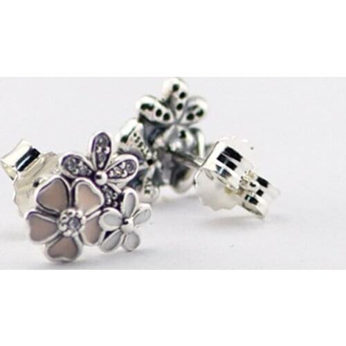 Poetic Blooms Stud Earrings With Mixed Enamels and Clear Cubic Zirconia 925 Sterling Silver Jewelry for Women Free Shipping