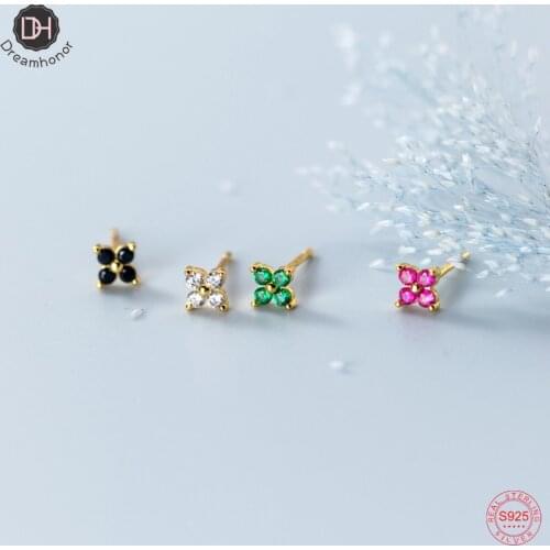 Dreamhonor S925 Sterling Silver Jewelry Pave Colorful Zircon Flower Women Stud Earrings Wedding Jewelry Accessories