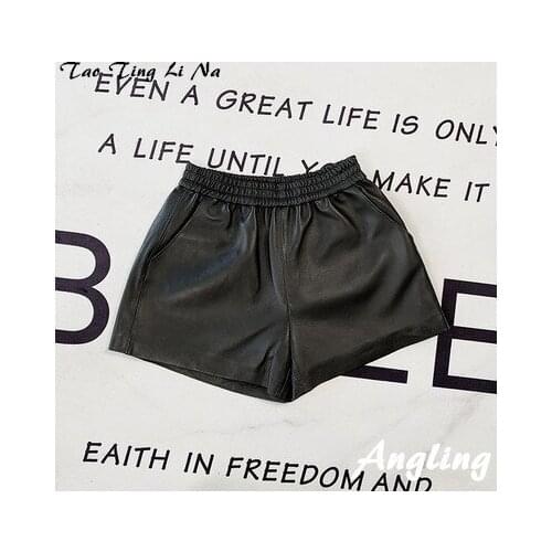 Top brand Women Spring 2020 Genuine Real Sheep Leather Shorts E56 high quality