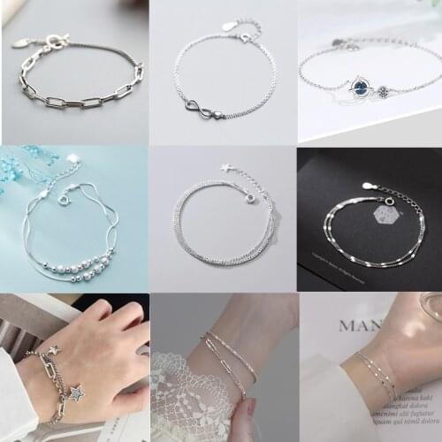 Punk Hip Hop 925 Sterling Silver Tassel Star Charm Bracelet & Bangle Elegant Women Party Wedding Jewelry A009