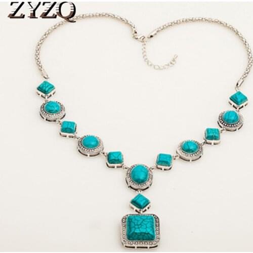 ZYZQ Luxury Vintage Cocktail Party Women Accessories Necklace With Exquisite Blue Stone Setting Wholesale Lots&Bulk Necklace