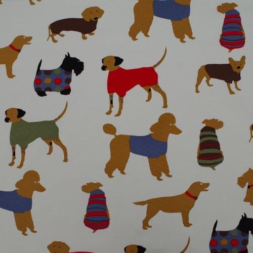 1 yard Cotton Canvas Fabric for sewing, pathwork, bag, curtain, hadmaking - Lovely Dogs (width=145cm)