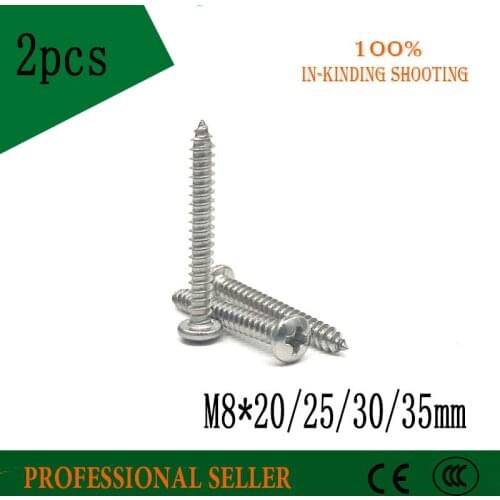 2pcs M8*20/25/30/35 mm GB845 phillips stainless steel 304 pan head head Self Tapping Screws