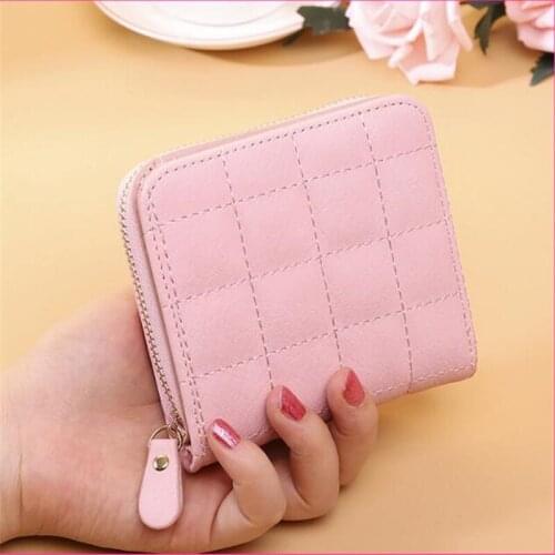 2021 Short Wallets for WomenPU Leather Female Plaid Purses Nubuck Card Holder Wallet Fashion Woman Small Zipper Wallet Coin Purs