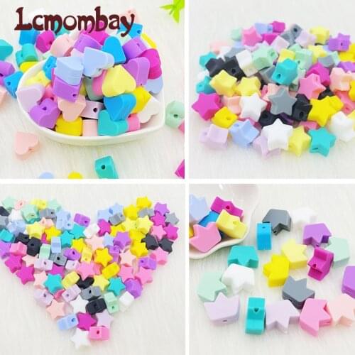 30PC Silicone star heart crown Beads Teething Teether Accessories Pearl Silicone Teething Pacifier chain Dummy Making
