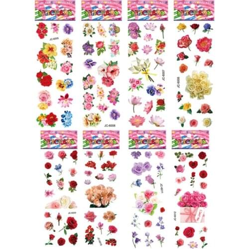 8 Sheets/pack Beautiful Flowers Scrapbooking Bubble Stickers For Kindergarten Children Girls DIY Toy 3D Bubble Cute Sticker