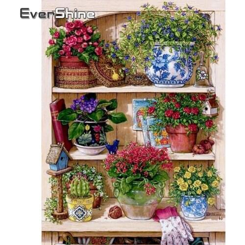 EverShine Diamond Embroidery Full Drill Square Flower 5D Diamond Painting Rhinestones Cactus Mosaic Picture Rose Wall Decor