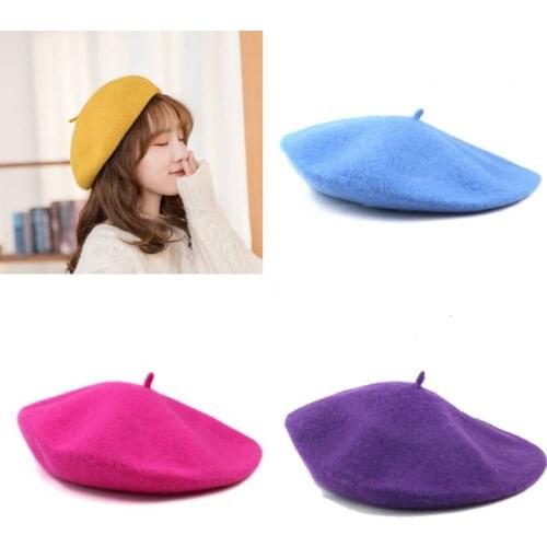 Women Girl Beret French Artist Warm Wool Winter Beanie Hat Cap Vintage Plain Beret Hats Solid Color Elegant Lady Winter Caps