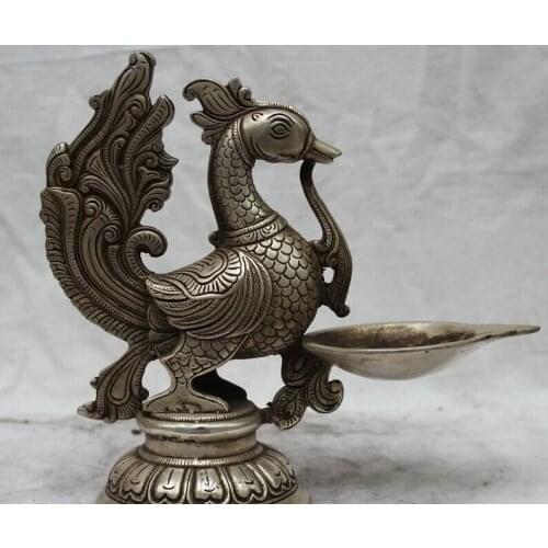 Fast shipping USPS to USA S1901 Lovely Chinese China Silver Bird Juno Phoenix Statue Candle Holder Candlestick