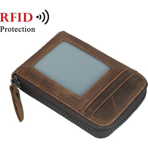 RFID Real Crazy Horse Leather Case For Bank Vise Cards Vintage Cowhide Business Men ID Name Card Holder Women Cards Protectors
