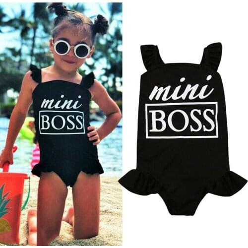 Newest 1-6Y Toddler Kids Girl Mini Boss Black Swimwear Solid Swimsuit Swimming Costume Summer Fashion 1Pcs