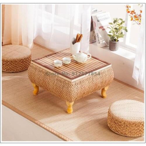Tatami Bay Window Small Table Simple Japanese Rattan Solid Wood Small Coffee Table Table Straw Creative Balcony Low Table