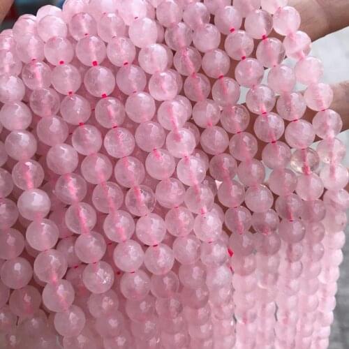 6/8/10mm Faceted Natural Rose Quartzs Stone Beads Round Loose Cut Pink Crystal Stone Beads For Jewelry Making DIY Strand 15