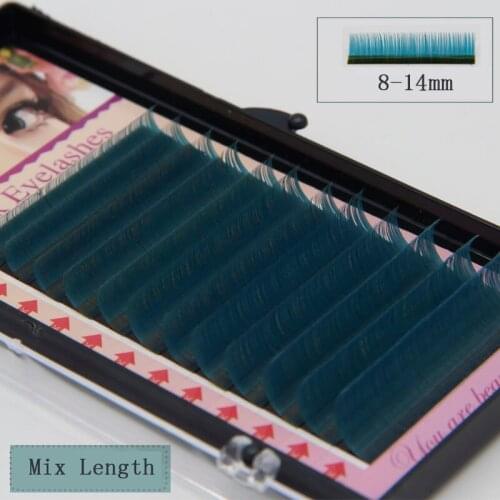 Jadecolier Long Fashion Lake Blue Eyelash Extension 8-14mm Mix Length High Quality Professional Makeup Colored False Eyelashes