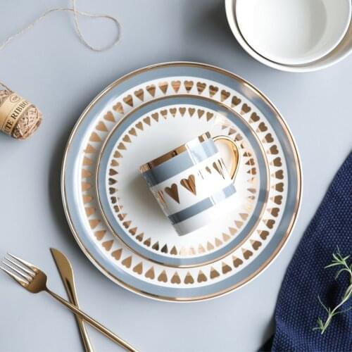 Gold Edge Ceramic Tableware Dishes & Plates Household Dishes, Rice Bowls, Soup Bowls, Mugs Service Plate