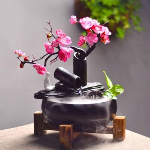 Zen Ceramic Lucky Indoor Water Fountain Office Desktop Fountains Humidifier Ornaments Chinese Feng Shui Wheel Decoration Crafts