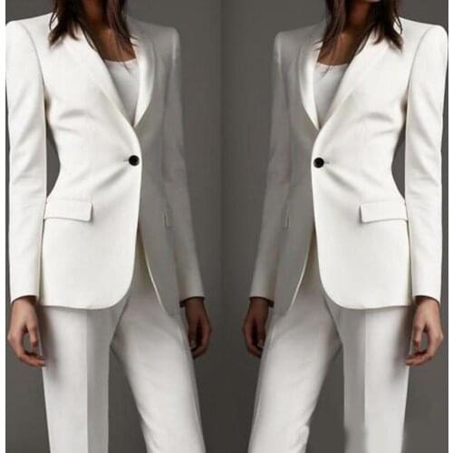 White Mother of the Bride Suits Women Ladies Business Office Suits Style Work Wear Tuxedos Slim Fit Pants Suits Guest Prom Party