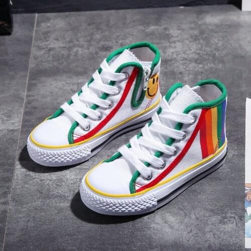 2021 New Fashion Rainbow Kids Casual Shoes For Girls High Shoes Spring Breathable Children Canvas Shoes Boys Girls Sneakers
