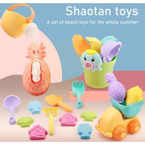 6/14pcs Beach Package Silicone Soft Baby Beach Toys Sand Sand Molds Beach Digging Tool Cart Bucket Set Tool Summer Sandbox R0F1