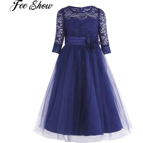New 2019 kids dresses for girls child princess lace wedding costume 4-14 year old dress children clothing baby girls clothes