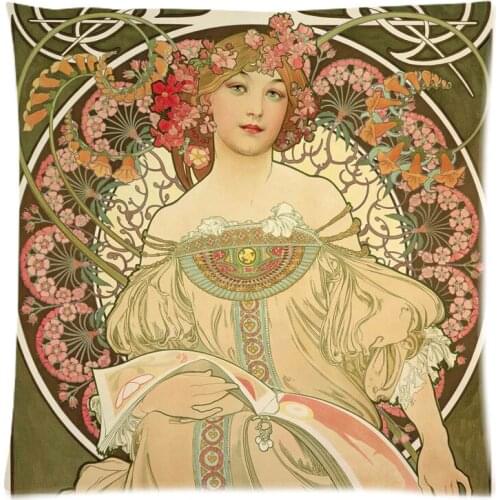 New Arrival!Alphonse Mucha Painting Pattern Twin Side Printed Cushion Cover&Cotton Linen Pillowcase 17.7"X17.7"(45 X 45CM)