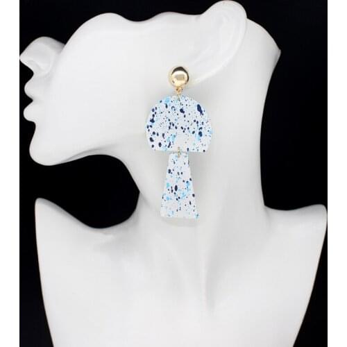 New Fashion Geometric Semicircle Colorful Paint Inkjet Pendant Dangle Statement Trapezoid Drop Earrings for Women Party Jewelry