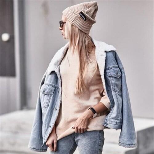 Autumn / winter 2020 new womens lambs wool loose long sleeve denim top Plush coat womens fashionable atmosphere warm coat