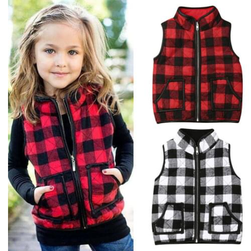 1-6Y Toddler Kids Baby Girl Plaid Vest Outwear Zipper Coat Waistcoat Warm Jacket Autumn Winter Clothes