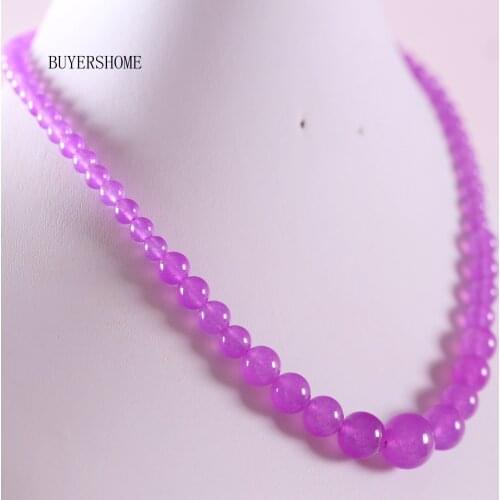 Handmade Beaded Necklace Natural Stone Round Purple Jades Necklace for Women Jewelry Gift E024