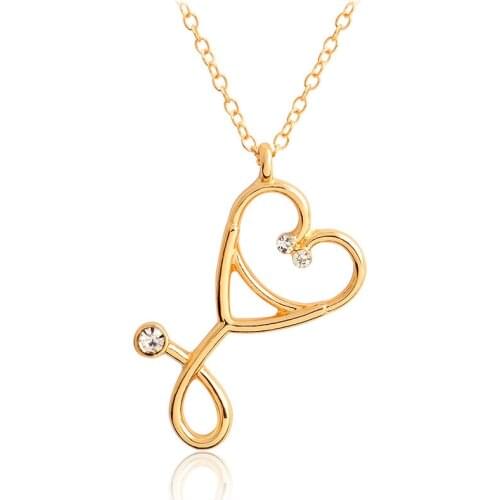 Stethoscope Necklace For Women Heart Stethoscope Pendant With Rhinestone Necklaces Nurse Doctor Graduation Medical Jewerly Gift