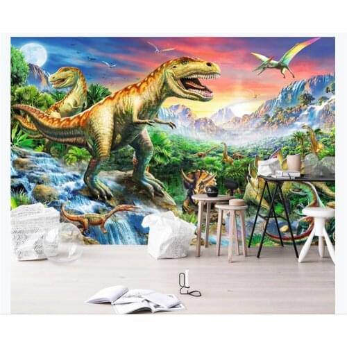 Custom 3D Wallpaper Hand-painted Jurassic Park Dinosaur Tyrannosaurus Childrens Room Mural Background Wall