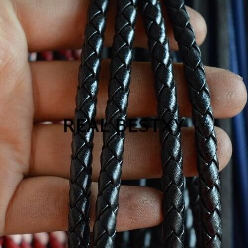 REAL BESTXY 5m/lot 6mm black braided round leather cords for bracelets making braided leather straps factory price leather cord