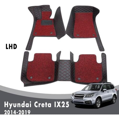 Luxury Double Layer Wire Loop Car Floor Mats Carpets For Hyundai Creta IX25 2019 2018 2017 2016 2015 2014 Auto Protector Covers