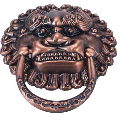 1Pcs Chinese style Lion Head Handle Red Copper Plastic Ring Knob Old Fashion Door Drawer Cabinet Pull Handle