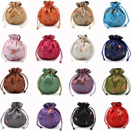 Silk Brocade Satin Drawstring Pouches bag Damask Jewelry Product Packing Pouch Christmas/Wedding Gift Bag embroidered