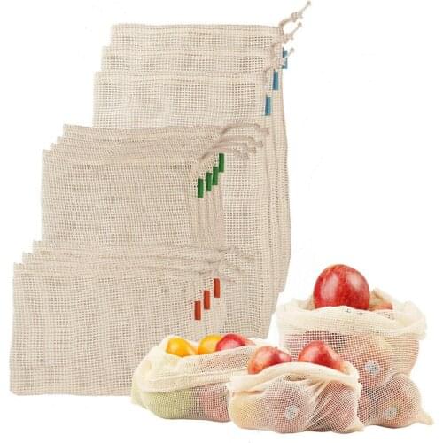 Foldable Mesh Net String Shopping Bag 3 Size Cotton Totes Toy Storage Bags Reusable Grocery Fruit Vegetables Organizer Handbag