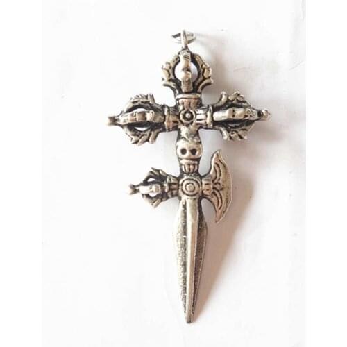 Tibetan Amulet Pendants for Man Copper Making-old Silver Color Skull Amulets TBP325