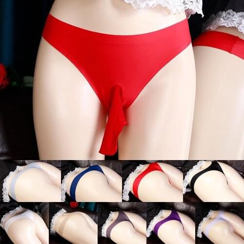 Sexy Men Lace Low Rise G-string U Convex Pouch Sheer Seamless Breathable G-string Open Close Penis Sheath Briefs Gay Underwear