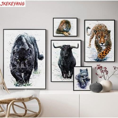Full Square/round Drill 5D DIY Diamond Painting Lion tiger leopard and buffalo Embroidery Cross Stitch Home Decor Y3418