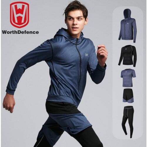 Worthdefence 5 Pcs/Set Mens Tracksuit Gym Fitness Compression Sports Suit Clothes Running Jogging Wear Exercise Workout Tights