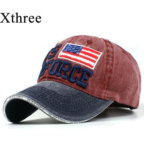 Xthree 100% Washed Cotton Baseball Caps Men Us Air force Hat Cap Embroidery Casquette Dad Hat for Women Gorras snapback